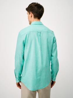 Crew Clothing Long Sleeve Linen Blend Shirt - view 2, Turquoise Blue