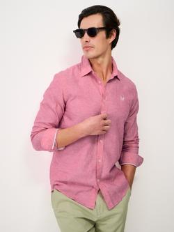 Crew Clothing Long Sleeve Linen Blend Shirt, Raspberry Pink