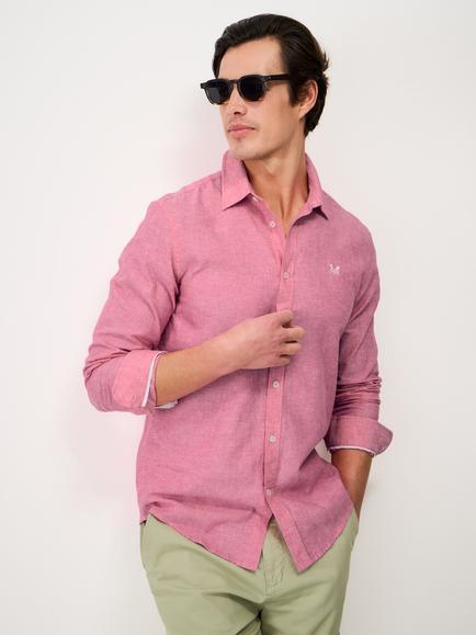 Crew Clothing Long Sleeve Linen Blend Shirt, Raspberry Pink