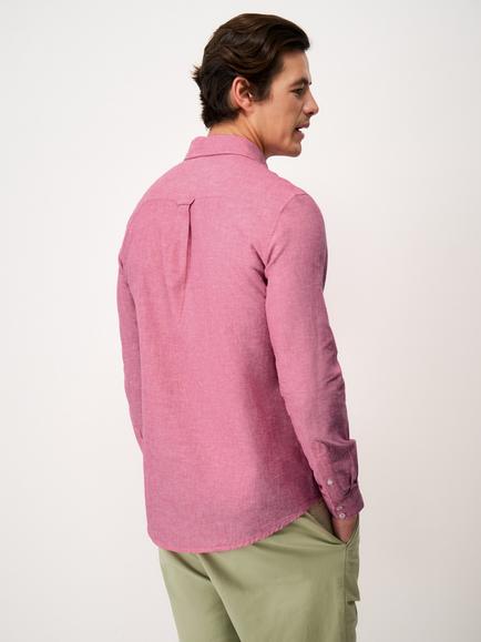 Crew Clothing Long Sleeve Linen Blend Shirt - view 2, Raspberry Pink