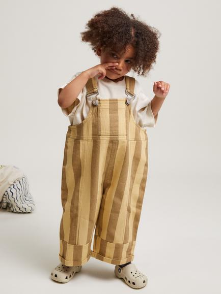 Claude & Co Baby Blythe Cotton Stripe Dungarees, Banoffee, Banoffee