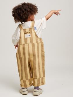 Claude & Co Baby Blythe Cotton Stripe Dungarees, Banoffee - view 2, Banoffee