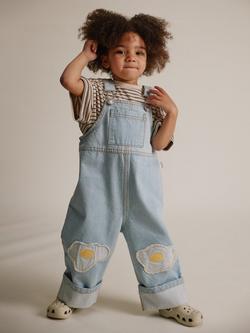 Claude & Co Baby Blythe Cotton Egg Appliqué Dungarees, Light Denim, Light Denim