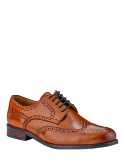 Jones Bootmaker Manning Leather Brogue Detailed Derby Shoes, Tan - view 2, Tan