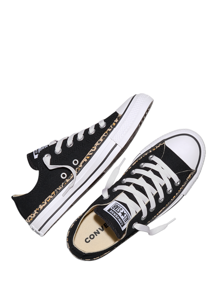 Converse Chuck Taylor All Star Leopard Trim Low Top Trainers, Black/Hayday/White - view 2, Black/Hayday/White