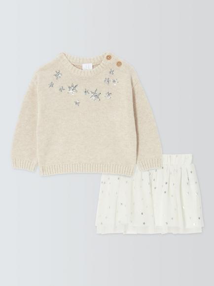 John Lewis Baby Star Jumper & Tutu Set, Natural, Natural