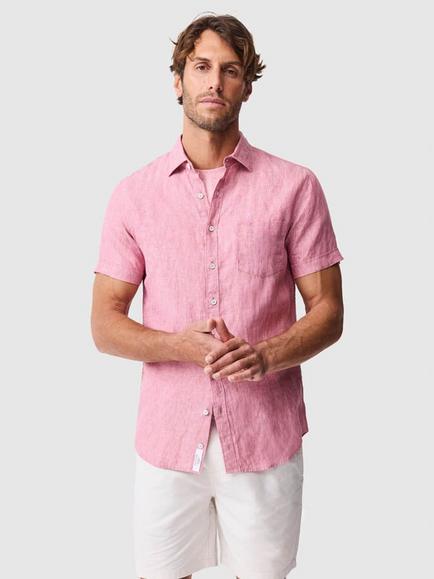 Rodd & Gunn Palm Beach Linen Slim Fit Short Sleeve Shirt, Orchid