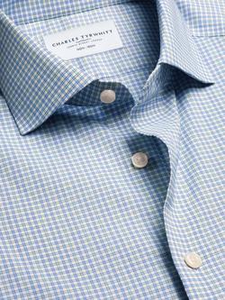 Charles Tyrwhitt Cotton Blend Non-Iron Performance Check Slim Fit Shirt, Blue - view 2, Blue