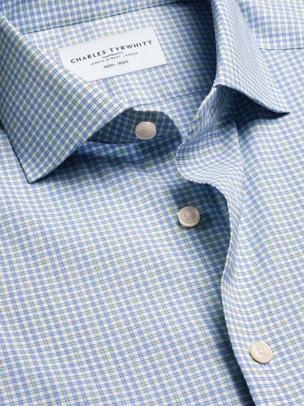 Charles Tyrwhitt Cotton Blend Non-Iron Performance Check Slim Fit Shirt, Blue - view 2, Blue