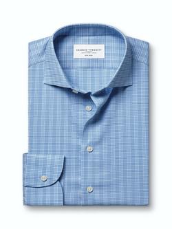 Charles Tyrwhitt Cotton Blend Non-Iron Performance Windowpane Check Slim Fit Shirt, Blue, Blue