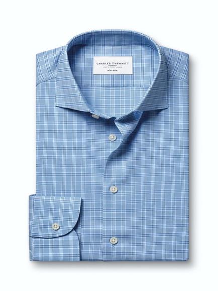 Charles Tyrwhitt Cotton Blend Non-Iron Performance Windowpane Check Slim Fit Shirt, Blue, Blue