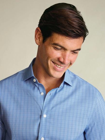 Charles Tyrwhitt Cotton Blend Non-Iron Performance Windowpane Check Slim Fit Shirt, Blue - view 2, Blue