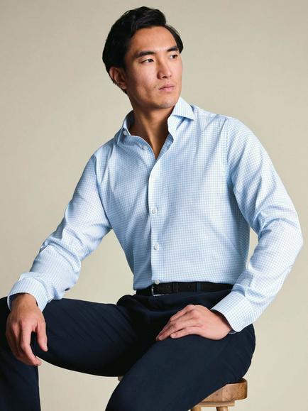 Charles Tyrwhitt Cotton Blend Non-Iron Performance Check Slim Fit Shirt, Sky Blue, Sky Blue