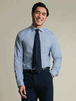 Charles Tyrwhitt Prince of Wales Non-Iron Cotton Linen Slim Fit Shirt, Mid Blue, Mid Blue
