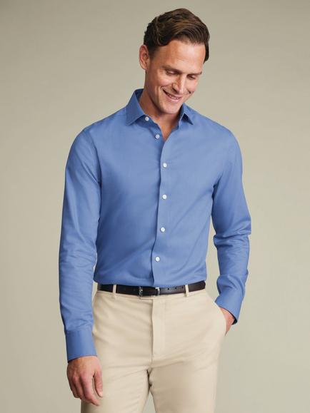Charles Tyrwhitt Non-Iron Cotton Linen Slim Fit Shirt, Mid Blue
