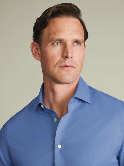 Charles Tyrwhitt Non-Iron Cotton Linen Slim Fit Shirt - view 2, Mid Blue