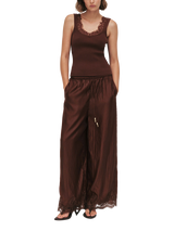 Aje Cascade Lace Trim Scoop Neck Ribbed Tank Top, Chocolate