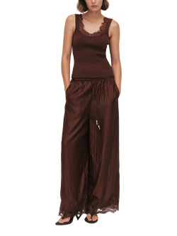 Aje Cascade Lace Trim Scoop Neck Ribbed Tank Top, Chocolate, Chocolate