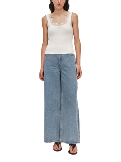 Aje Cascade Lace Trim Scoop Neck Ribbed Tank Top, Ivory, Ivory
