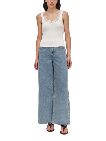 Aje Cascade Lace Trim Scoop Neck Ribbed Tank Top, Ivory, Ivory