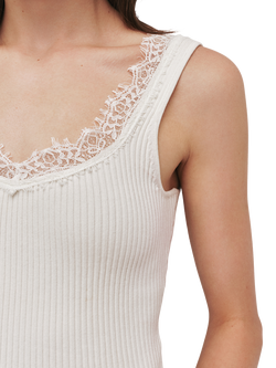 Aje Cascade Lace Trim Scoop Neck Ribbed Tank Top, Ivory - view 2, Ivory