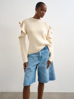 Topshop Cotton Knit Frill Sleeve Jumper, Cream, Cream
