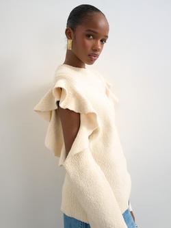 Topshop Cotton Knit Frill Sleeve Jumper, Cream - view 2, Cream