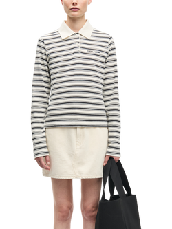 Samsøe Samsøe Sadonell Long Sleeve Polo Shirt, Cream/Black, Cream/Black