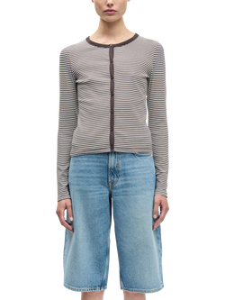 Samsøe Samsøe Slim Stripe Cardigan, Brown/White, Brown/White
