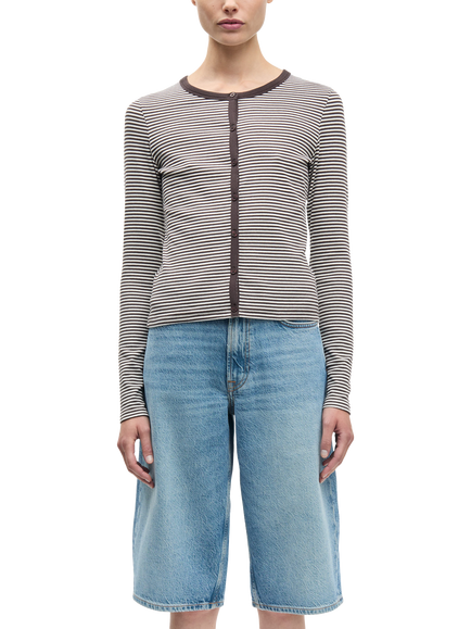 Samsøe Samsøe Slim Stripe Cardigan, Brown/White, Brown/White