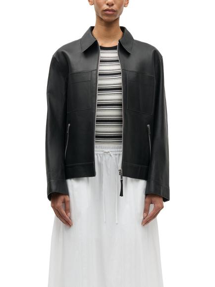Samsøe Samsøe Sastevie Leather Zip Front Jacket, Black, Black