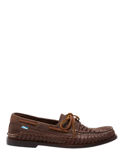 Chatham Cannes Woven Leather Boat Shoes, Chocolate