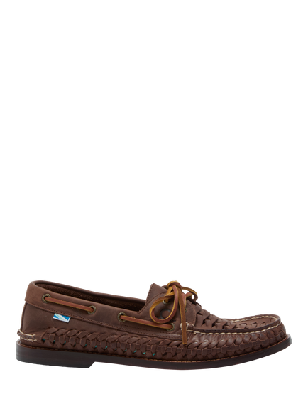 Chatham Cannes Woven Leather Boat Shoes, Chocolate
