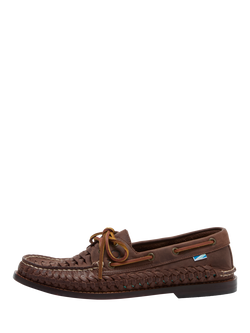 Chatham Cannes Woven Leather Boat Shoes - view 2, Chocolate