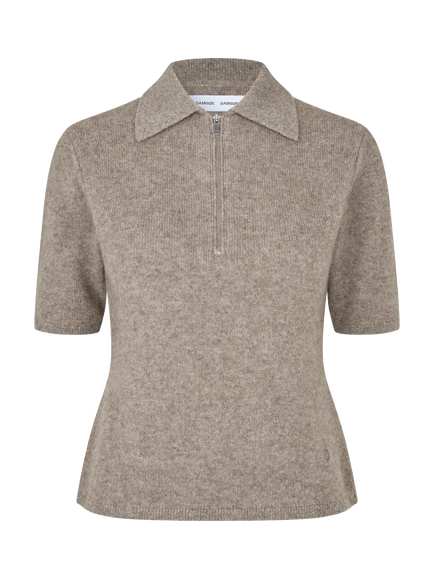 Samsøe Samsøe Nelly Yak Knit Short Sleeve Half Zip Polo Jumper, Grey, Grey