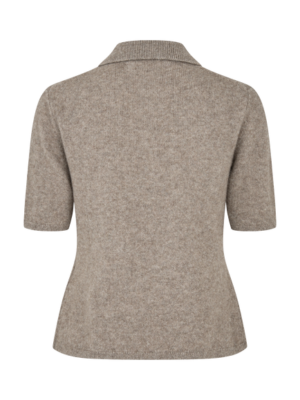 Samsøe Samsøe Nelly Yak Knit Short Sleeve Half Zip Polo Jumper, Grey - view 2, Grey