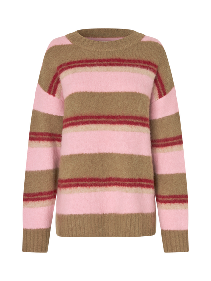 Samsøe Samsøe Jeanne Striped Alpaca Blend Jumper, Brown/Pink/Red, Multi