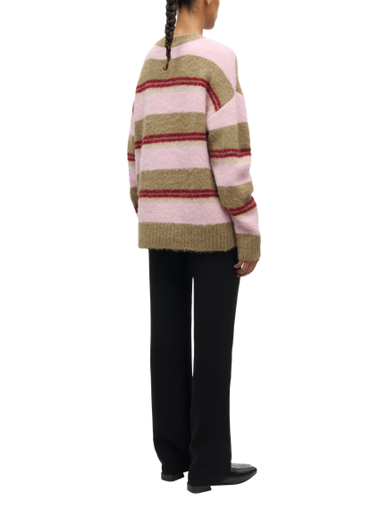 Samsøe Samsøe Jeanne Striped Alpaca Blend Jumper, Brown/Pink/Red - view 2, Brown/Pink/Red