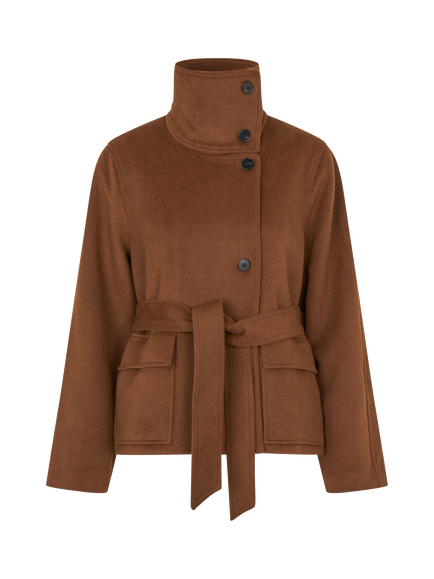 Samsøe Samsøe Sagia Funnel Neck Wool Blend Jacket, Brown, Brown