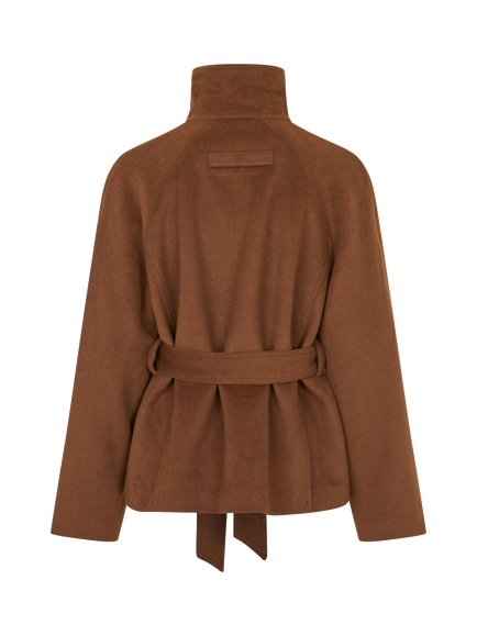 Samsøe Samsøe Sagia Funnel Neck Wool Blend Jacket, Brown - view 2, Brown
