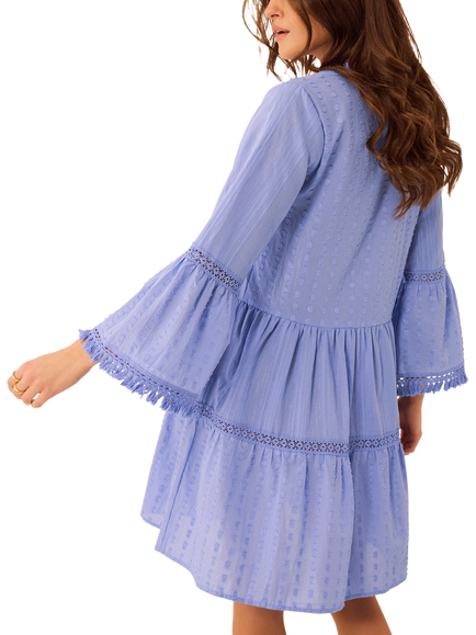 Accessorize Flute Sleeve Dobby Beach Dress, Blue - view 2, Blue