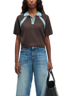 Samsøe Samsøe Sasimona Short Sleeve Polo Shirt containing LENZING™ ECOVERO™ Viscose, Brown/Blue, Brown/Blue