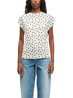 Samsøe Samsøe Saumi Cap Sleeve Polka Dot Top, Cream/Bla, Cream/Black