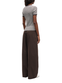 Samsøe Samsøe Saroko Wide Leg Cotton Blend Trousers, Dark Brown - view 2, Dark Brown