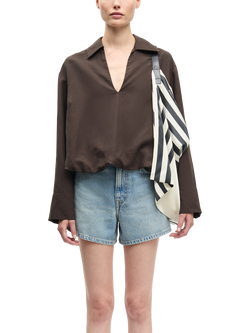 Samsøe Samsøe Sadaphne Open Collar Shirt, Dark Brown, Dark Brown
