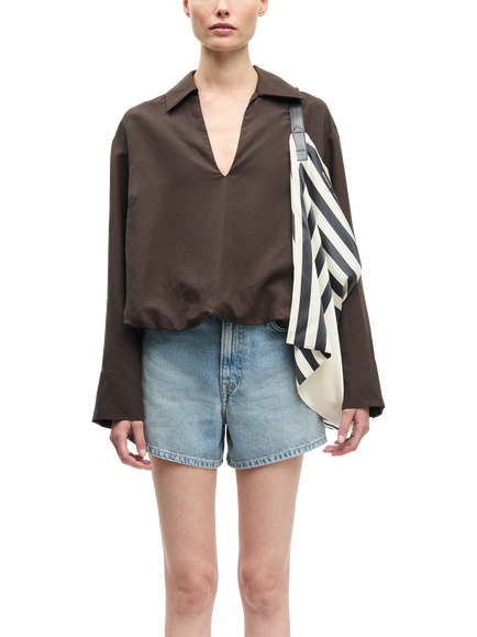 Samsøe Samsøe Sadaphne Open Collar Shirt, Dark Brown, Brown