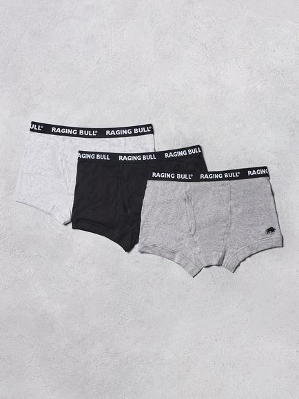 Raging Bull Classic Stretch Cotton Boxer Briefs, Pack of 3, Black/Grey, Black/Grey