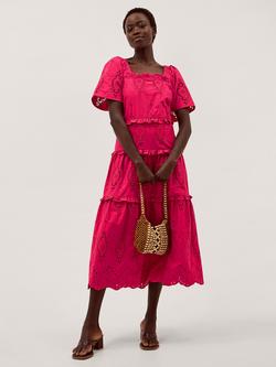 Monsoon Brooke Cutwork Midi Dress, Pink, Pink