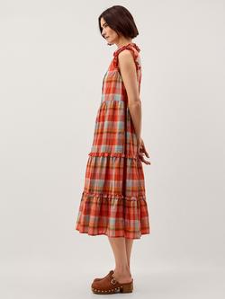 Monsoon Cecily Check Tiered Midi Dress, Orange - view 2, Orange