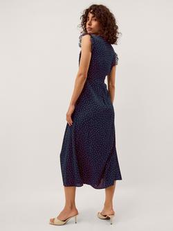 Monsoon Cleo Lace Spot Print Dress, Navy - view 2, Navy